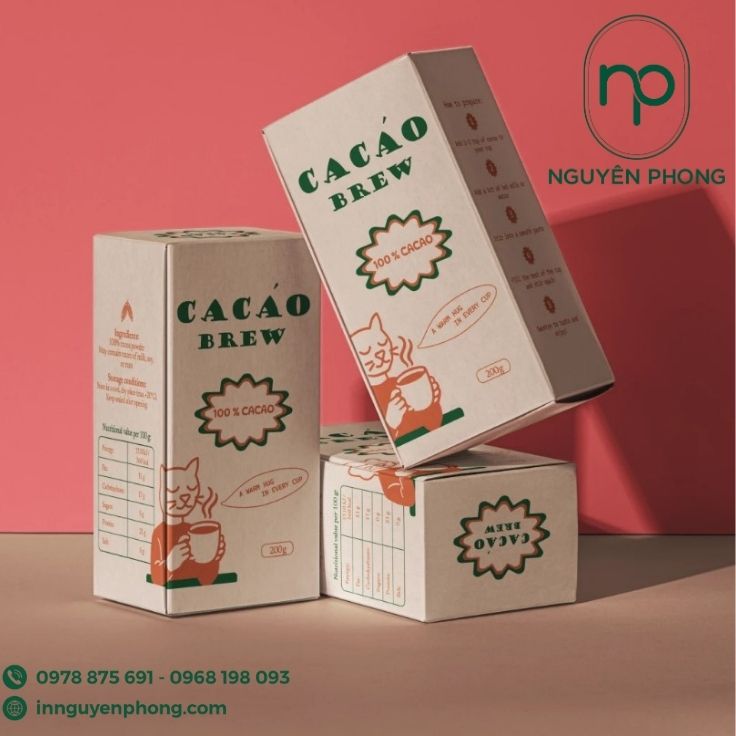 Mẫu hộp giấy đựng bột cacao thu hút khách hàng 